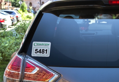 University Parking Permit Sticker on Windshield