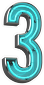 Blue Neon Number 3 Sticker