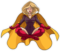 Floating Female Superhero Sitting In Lotus Position Sticker