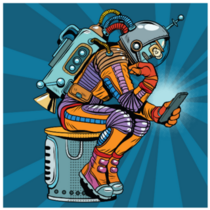 Retro Robot Astronaut In The Thinker Sticker